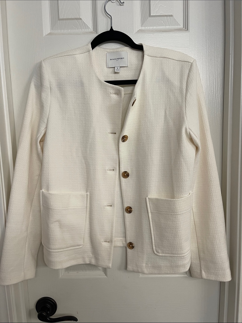 Banana Republic Cream Collarless Button Pocket Jacket